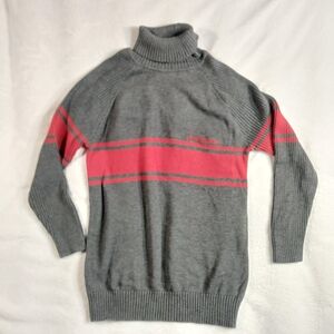 VTG Pure Playaz Mens Gray Red Stripe Y2K Hip Hop Cable Knit Turtleneck Sweater L
